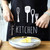 Printing Cutlery Pattern Kitchen Bakery Apron(Black)