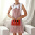 Cartoon Cotton Linen Striped Apron with Embroidered Shoulder Strap(Red Soldier)