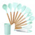 kn082 11 in 1 Wooden Handle Silicone Kitchen Tool Set with Storage Bucket(Green)