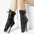 Ballet Pumps Spike Heel Black Lace-Up Pointed Toe Shoes, Size:38(Matte Black)