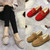 Solid Color Velvet Warm Female Flat Cotton Non-slip Shoes, Size:35(Red)