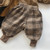 Childrens Plaid And Velvet Bloomers And Drawstring Pants (Color:Coffee Size:80)