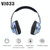 VJ033 Multi-function Upgrade Bluetooth 5.0 Headset Stereo Wireless LED Microphone FM Radio Headset(Blue)