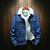 Men Winter Wool Liner Jean Jackets Outerwear Warm Denim Coats, Size:XXXXL(Blue)