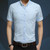 Men Business Shirt Short Sleeves Turn-down Collar Shirt, Size:M(Light Blue)