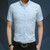 Men Business Shirt Short Sleeves Turn-down Collar Shirt, Size:M(Light Blue)