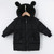 Winter Children Mid-length Thick Warm Down Jacket Cartoon Animal Ear Shape Hooded Cotton Jacket, Height:80cm(Black)