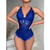 Women Sexy Lingerie Lace Hollow Out Temptation Bodysuits Deep V Neck Underwear, Size: M(Blue)