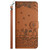 For iPhone 15 Pro Max Cat Embossing Pattern Leather Phone Case with Lanyard(Brown)