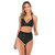 Lace-Up Halter Backless High-Waisted Swimsuit Split Printed Bikini Swimsuit, Size: XXXL(Black)