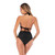 Lace-Up Halter Backless High-Waisted Swimsuit Split Printed Bikini Swimsuit, Size: XXXL(Black)