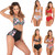 Lace-Up Halter Backless High-Waisted Swimsuit Split Printed Bikini Swimsuit, Size: XXXL(Black)
