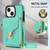 For iPhone 14 Plus Zipper Hardware Card Wallet Phone Case(Mint Green)