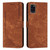 For Samsung Galaxy A31 Skin Feel Stripe Pattern Leather Phone Case with Lanyard(Brown)