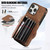For iPhone 14 Plus Zipper RFID Card Slot Phone Case with Short Lanyard(Brown)