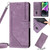 For iPhone 14 Plus Skin Feel Stripe Pattern Leather Phone Case with Lanyard(Purple)