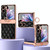 For OPPO Find N2 Flip Rhombus Pattern Electroplated Plain Leather Magnetic Ring Phone Case with Protective Film(Black)