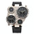 Oulm 9415 Double Time Zone Men Belt Watch Big Dial Compass Quartz Watch(Black)