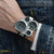 Oulm 9415 Double Time Zone Men Belt Watch Big Dial Compass Quartz Watch(Black)
