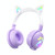 KE28 RGB Cute Cat Ears Bluetooth Wireless Music Headset with Detachable Mic(Pinple)