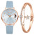 Ladies Moon Pattern Dial PU Strap Quartz Watch, Color: Tianlan+Bracelet