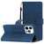 For iPhone 13 Pro Diamond Embossed Skin Feel Leather Phone Case with Lanyard(Dark Blue)