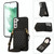 For Samsung Galaxy S21 FE 5G Rhombic Texture RFID Phone Case with Lanyard & Mirror(Black)