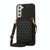 For Samsung Galaxy S21 FE 5G Rhombic Texture RFID Phone Case with Lanyard & Mirror(Black)
