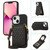For iPhone 14 Plus Rhombic Texture RFID Phone Case with Lanyard & Mirror(Black)