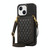For iPhone 14 Plus Rhombic Texture RFID Phone Case with Lanyard & Mirror(Black)