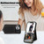 For iPhone 14 Plus Rhombic Texture RFID Phone Case with Lanyard & Mirror(Black)