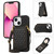 For iPhone 13 Rhombic Texture RFID Phone Case with Lanyard & Mirror(Black)