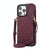 For iPhone 14 Pro Rhombic Texture RFID Phone Case with Lanyard & Mirror(Wine Red)