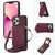 For iPhone 13 Pro Rhombic Texture RFID Phone Case with Lanyard & Mirror(Wine Red)