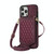 For iPhone 13 Pro Rhombic Texture RFID Phone Case with Lanyard & Mirror(Wine Red)