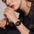For Fitbit Versa 3 / Sense Universal Resin Watch Band(Black Pink Flower)