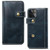 For iPhone 14 Plus Denior Oil Wax Cowhide DK Magnetic Button Leather Phone Case(Dark Blue)