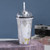 Double Star Plastic Cup Cartoon Water Cup With Straw, Color: 450ml White