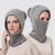 Women One-piece Hat Scarf Warm Knitted Hat Plus Velvet Overhead Cap(Pink)