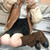 Girls Solid Color Pile Up Socks Knitted Mid-tube Warm Boot Cover(Coffee)