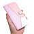 For iPhone 14 Tricolor Stitching Flip Leather Phone Case (Pink)