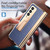 For Samsung Galaxy Z Fold3 Litchi Texture Integrated Electroplating Hinge Flip Phone Case with Pen Slot(Blue)