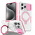 For iPhone 15 Pro Sliding Camshield Magsafe Holder TPU Hybrid PC Phone Case(Pink White)