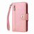 For iPhone 15 Plus Rivet Buckle 9 Cards Three Fold Leather Phone Case(Rose Gold)