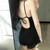 Women One-Piece Swimsuit Sexy Conservative Belly Shading Slim Swimwear, Size: M(Black)