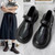 Women Leather Shoes Round Toe Mary Janes Shoes Girls Student School Shoes, Size: 38(Brown)