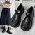 Women Leather Shoes Round Toe Mary Janes Shoes Girls Student School Shoes, Size: 37(Brown)