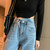 Women Straight Loose Crossover High Waist Wide Leg Jeans, Size: S(Light Blue Cropped Pants)