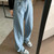 Women Straight Loose Crossover High Waist Wide Leg Jeans, Size: S(Light Blue Cropped Pants)