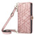 For iPhone 14 Plus Geometric Zipper Wallet Side Buckle Leather Phone Case with Crossbody Lanyard(Pink)